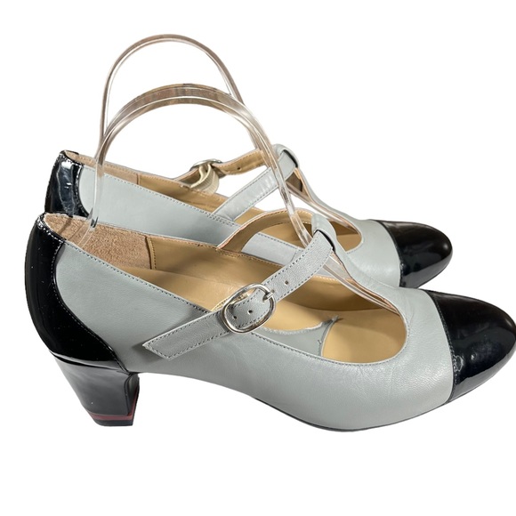 Oh! Healthy Heels Gray patent Leather Black mary Jane heels womens Shoes Size 8 - Picture 11 of 15